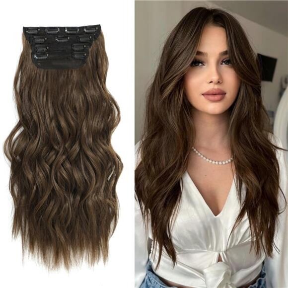 4Pcs Naturally Soft Hair Extensions, Medium Brown